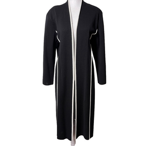 Misook Collection Open Front Long Cardigan Duster Jacket Coat Black and White OX